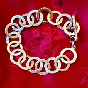 Charles Addison Vintage Flat Link Modernist Toggle 925 Silver Bracelet